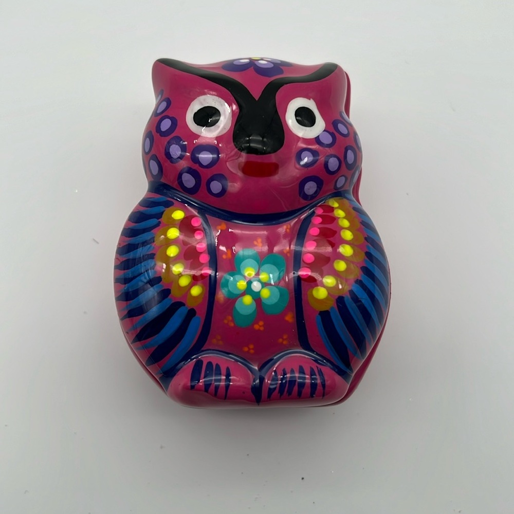 Mexican Talavera, ceramic owl, pink